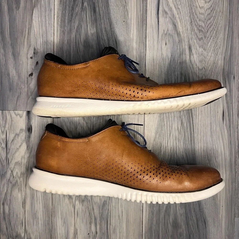 Cole Haan 2.ZEROGRAND Laser Wing Oxford Shoes Men's Size 13 Brown White Navy